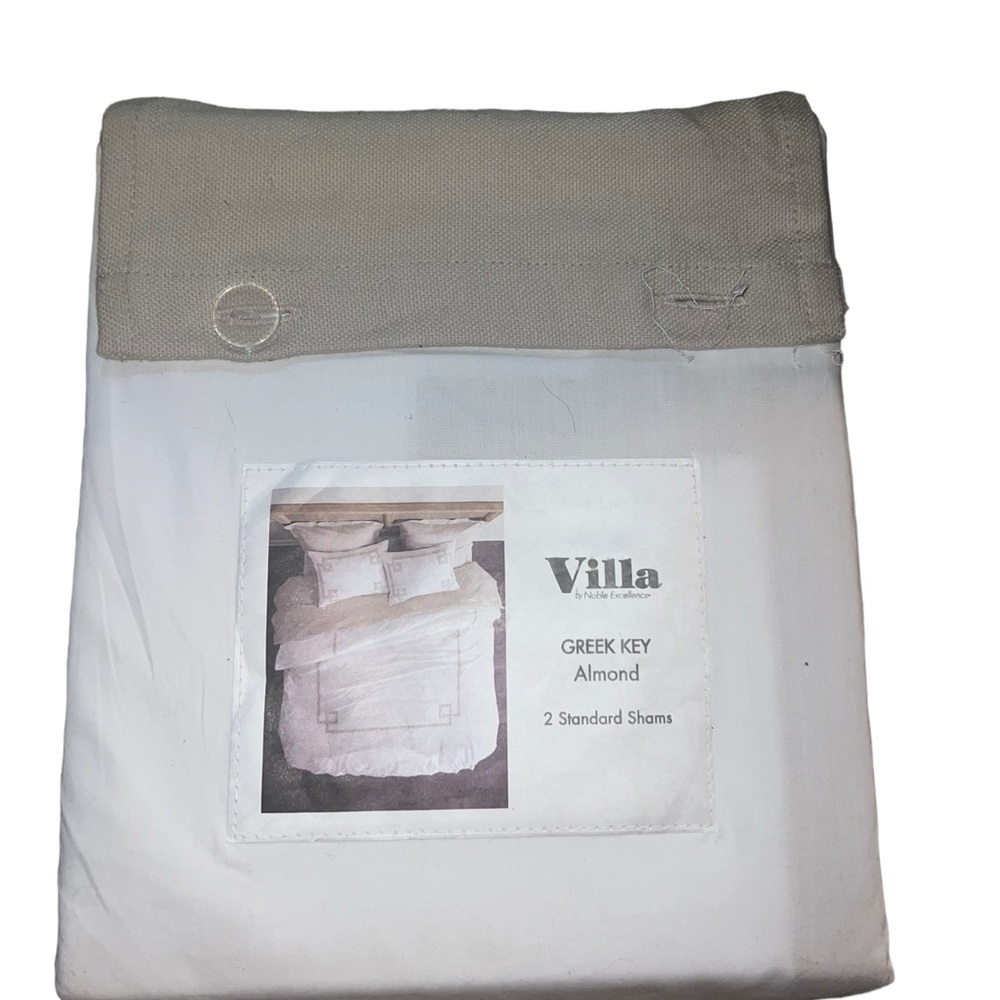 ✅Villa by Noble Excellence Greek Key Almond 2 Standard Shams Cotton 20”x 26” NEW